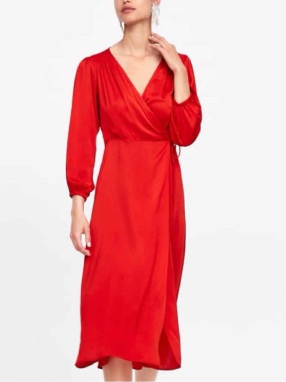 ZARA Red Wrap Dress with Long Sleeves    NWT
